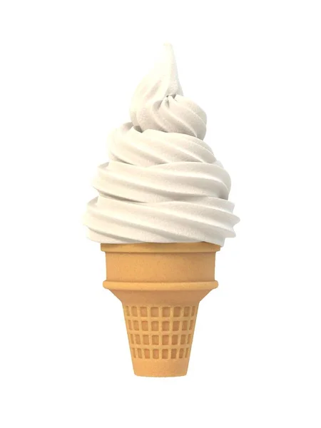 Vanilla Soft Ice Icecream Waffle Cone Isolated White Background Delicious — Stock Photo, Image
