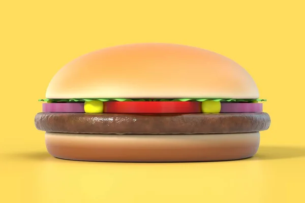 Fast Food Hamburger Yellow Background American Cuisine Burger Graphic Design — Stock Photo, Image