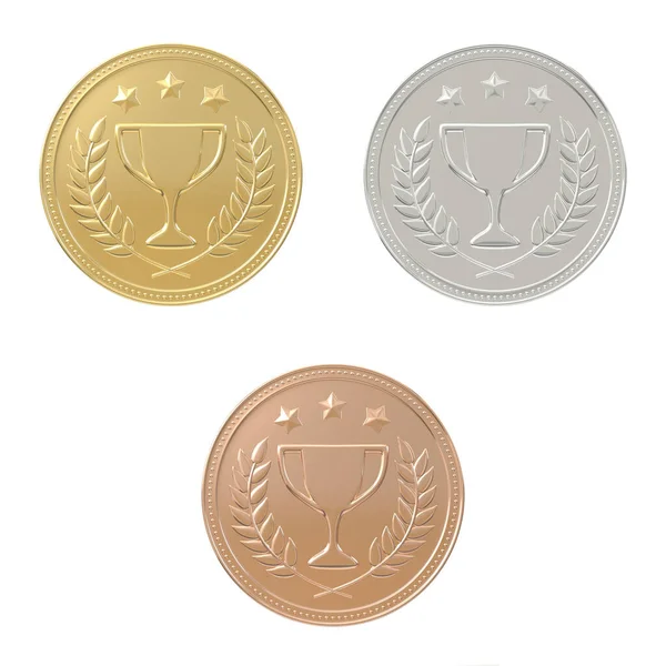 Gold Silver Bronze Medals Set 1St 2Nd 3Rd Place Sports — Stock Photo, Image