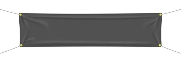 白い背景に隔離された折り目のついた黒い繊維のバナー ブランクハンギングファブリックテンプレート 空のモックアップ ベクターイラスト — ストックベクタ