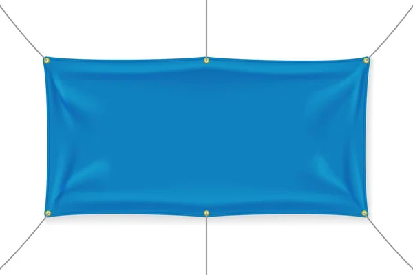 Modrý Textilní Prapor Záhyby Izolovaný Bílém Pozadí Prázdná Šablona Visící — Stockový vektor