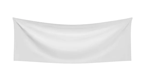 Banner Textil Blanco Con Pliegues Aislado Sobre Fondo Blanco Plantilla — Vector de stock