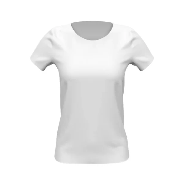 Tomma Mockup Vita Grundläggande Kvinnor Shirt Främre Isolerad Vit Bakgrund — Stock vektor