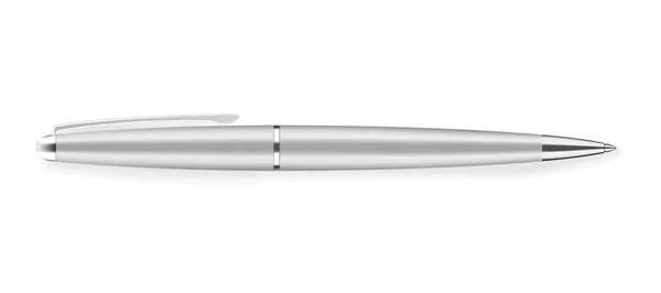 Realistic Writing Pen Mock Grey White Plastic Ballpan Template Detailed — Stock Vector