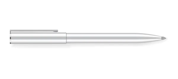 現実的な書き込みペンのモックアップ グレーの白いプラスチック製のボールペン 詳細なグラフィックデザイン要素 事務用品 学校の文房具 白い背景に隔離されている ベクターイラスト — ストックベクタ