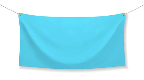Blauwe Banner Met Vouwen Geïsoleerd Witte Achtergrond Blanco Opknoping Stof — Stockvector