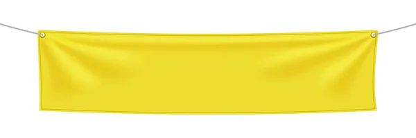 折り目のついた黄色のテキスタイルバナー 空のハンギングファブリックテンプレート 空のモックアップ 白を基調としたベクトルイラスト — ストックベクタ