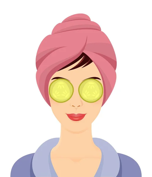 Fille au SPA avec une serviette sur la tête, des patchs pour les yeux — Image vectorielle