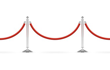 Gümüş ayaklar üzerinde kırmızı halatla kusursuz bariyerler.