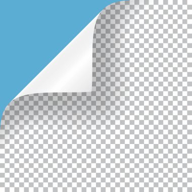 Kağıt kağıdın kıvrımlı köşesi, şeffaf gölgeli gerçekçi vektör çizimi.