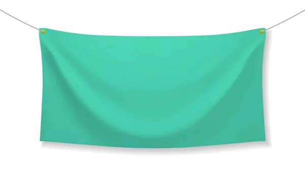 白い背景に孤立した折り目を持つ緑のテキスタイルバナー — ストックベクタ