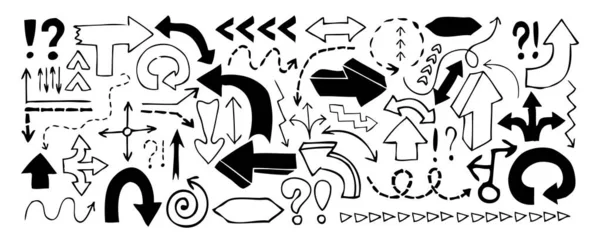 Doodle arrows, exclamation signs and question marks — Stock Vector