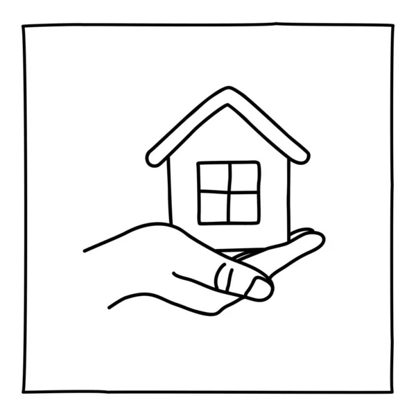 Doodle house on a hand icon — Stock Vector