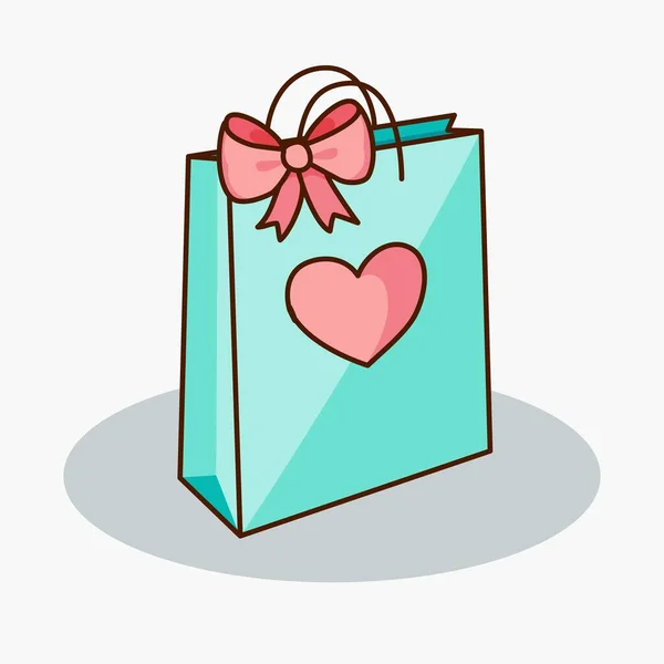 Τσάντα δώρου Doodle με φιόγκο και καρδιά — Διανυσματικό Αρχείο