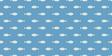 Yüzen karikatür balıklarıyla yatay desenli. Vektör illüstrasyonu