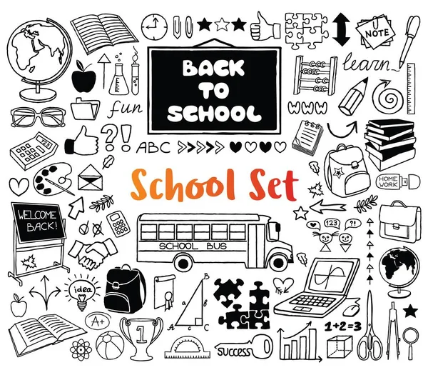 Back to School doodles hand drawn with thin line — Stock Vector