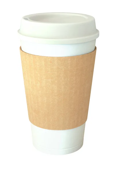 Blank takeaway coffee cup, cover and sleeve isolated on white background — Stock Photo, Image