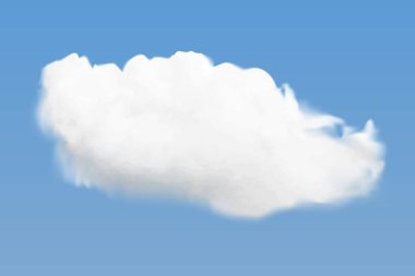 Mavi arka planda uçan gerçekçi beyaz bulut