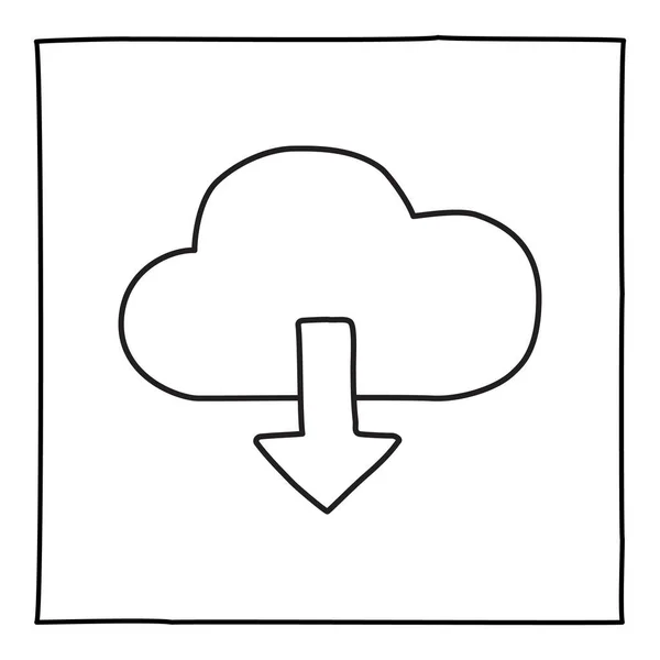 Doodle Cloud Lataa kuvake tai logo, käsin piirretty ohuella mustalla viivalla — vektorikuva