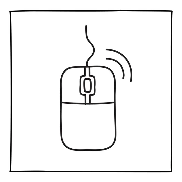 Doodle ícone do mouse computador ou logotipo, desenhado à mão com linha preta fina. — Vetor de Stock