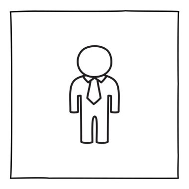 Doodle adam veya cinsiyetsiz kişi simgesi veya logosu, ince siyah çizgili el çizimi.
