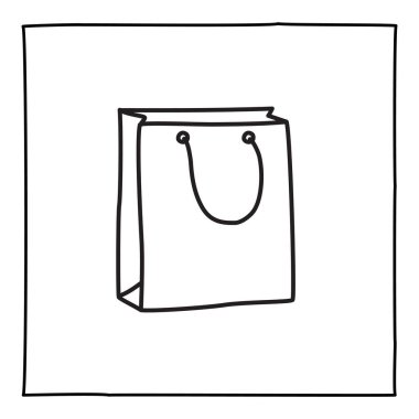 Çanta simgesi ya da logo, ince siyah çizgili el çizimi.