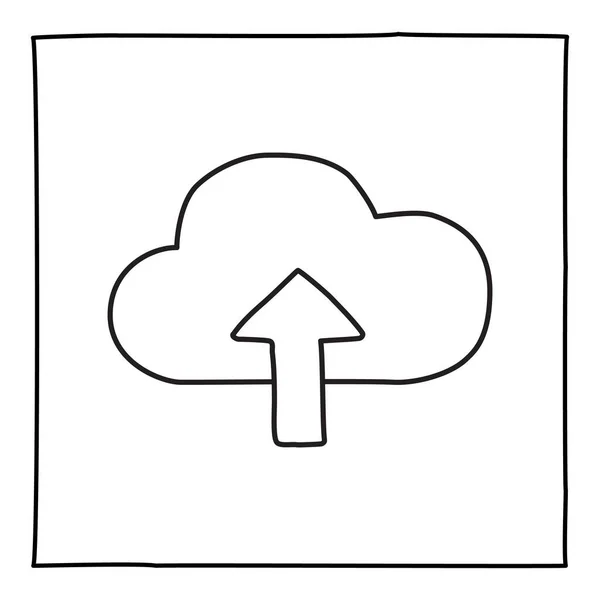 Doodle Cloud Upload icon 또는 로고, 얇은 검은 선으로 그린 손 — 스톡 벡터