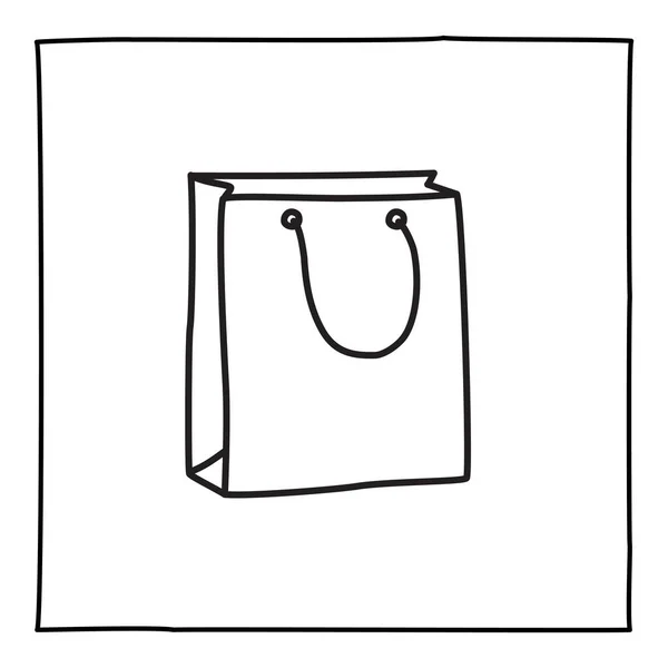 Doodle ícone saco de compras ou logotipo, desenhado à mão com linha preta fina. — Vetor de Stock