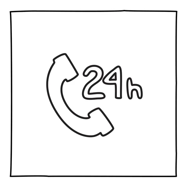 Gekritzelte 24-Stunden-Service-Telefon-Ikone, handgezeichnet mit dünnem schwarzen Strich — Stockvektor