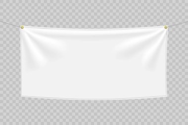 Beyaz arkaplanda izole edilmiş kıvrımları olan beyaz tekstil afişi