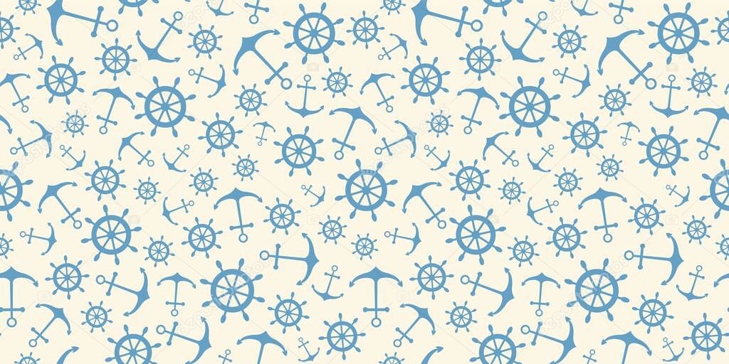 Nautical seamless pattern with ship wheels and anchors