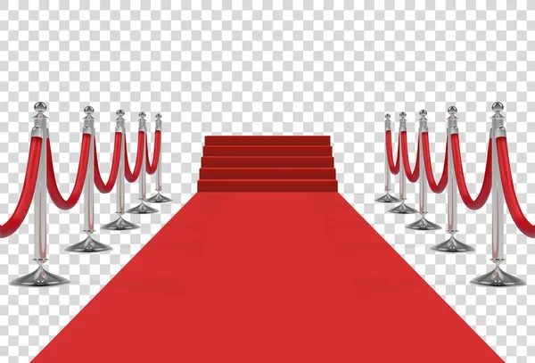 Red carpet on stairs with red ropes on silver stanchions — Stock Vector