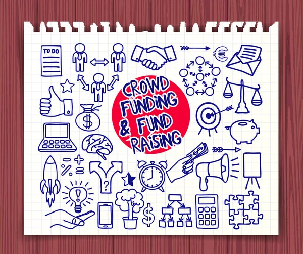 Crowd finanziamento doodle set mano disegnata con penna a sfera blu — Vettoriale Stock