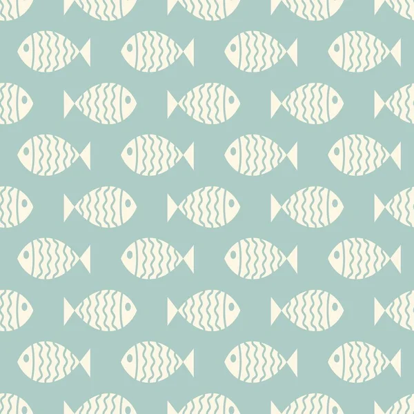 Nautical seamless pattern with swimming cartoon fish — Stock Vector