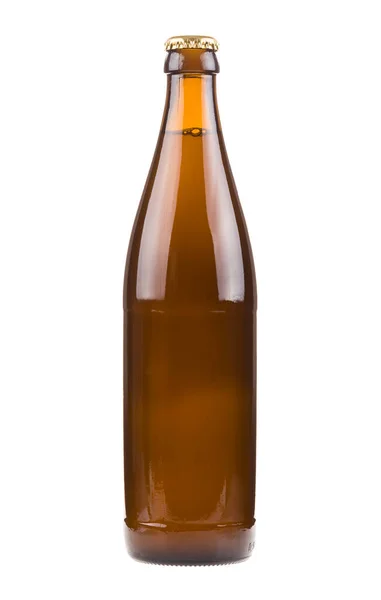 Generic brown beer bottle, sealed and filled with beer — Stock Photo, Image