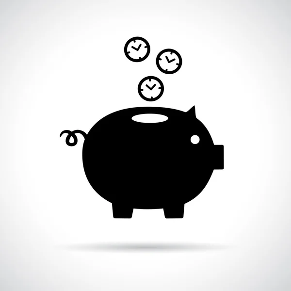 Piggy bank icon with clocks falling in. — Stock Vector