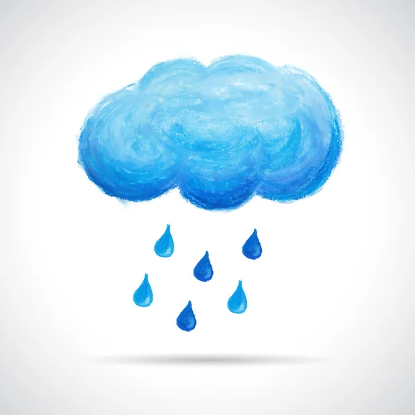 bulut ve yağmur damlaları, elle çizilmiş petrol pastel boya ile.