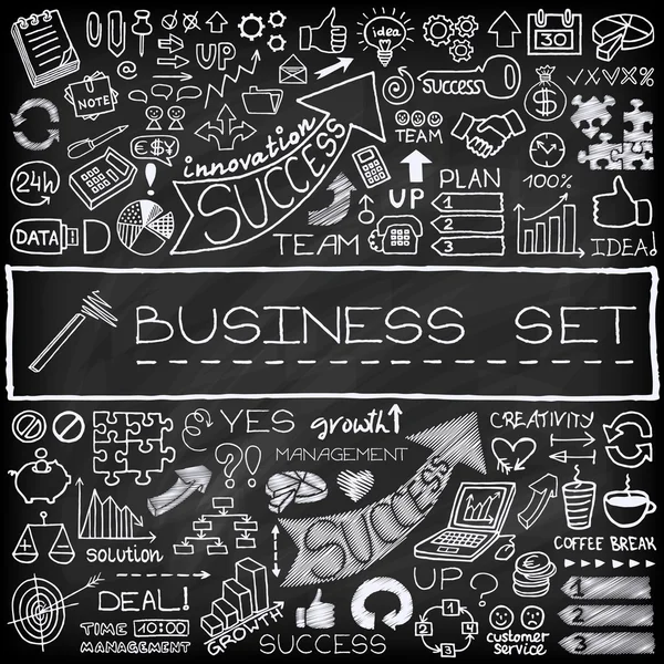 Set ikon bisnis yang digambar dengan tangan - Stok Vektor