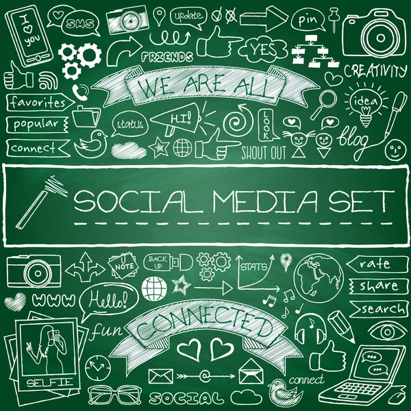 Doodle social media icons set. — Stock Vector