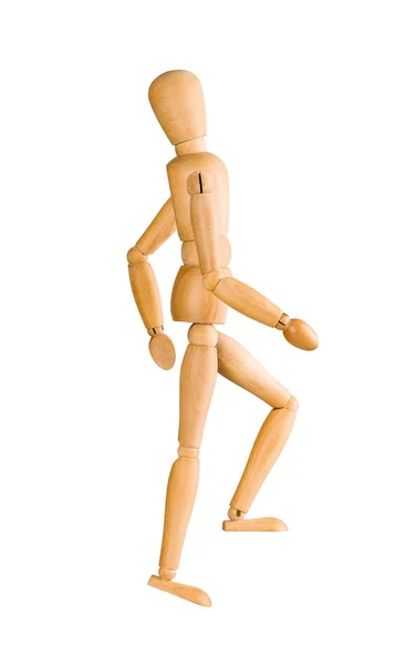 Wooden mannequin walking up invisible stairs — Stock Photo, Image