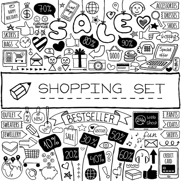 Doodle-Set zum Einkaufen. — Stockvektor