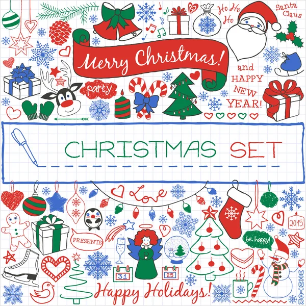 Doodle de Navidad temporada iconos y elementos gráficos vintage. — Archivo Imágenes Vectoriales