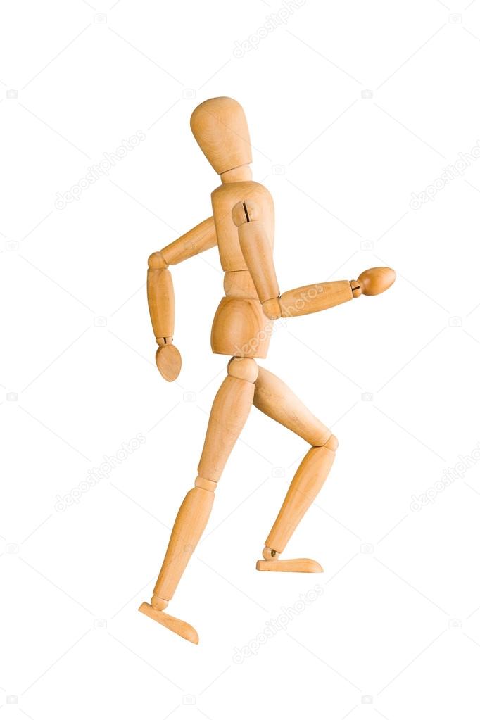 Wooden Running Mannequin Isolated On White High-Res Stock Photo