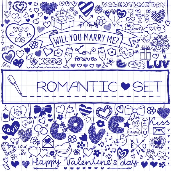 Romantis set corat-coret - Stok Vektor