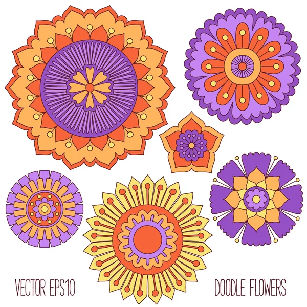 Doodle flowers set. — Stock Vector