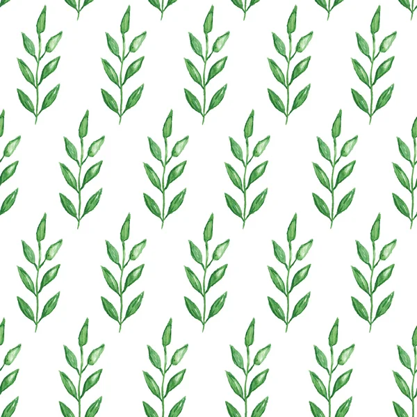 Seamless hand painted green herb pattern. - Stok Vektor