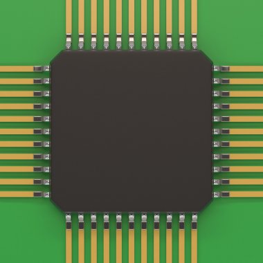 Yeşil plaka üzerinde mikroçip birimi.