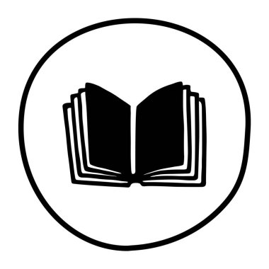 Düz bir şekilde çizilmiş karalama kitabı simgesi. Bilgi ve eğitim sembolü. Vektör illüstrasyonu beyaz arkaplanda izole edildi