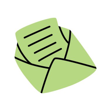 Doodle Open zarfı, beyaz arkaplanda izole edilmiş modern minimalist tarzda çizilmiş harf simgesi eliyle. Vektör illüstrasyonu