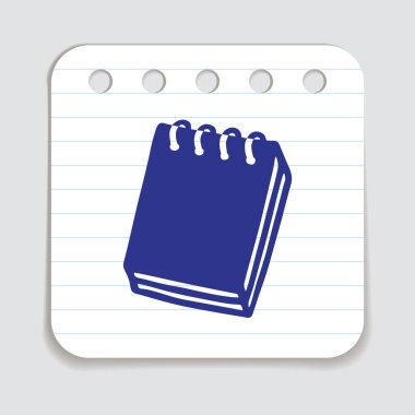 Not defterine düz bir şekilde mavi kalemle çizilmiş Doodle not defteri simgesi. Vektör illüstrasyonu